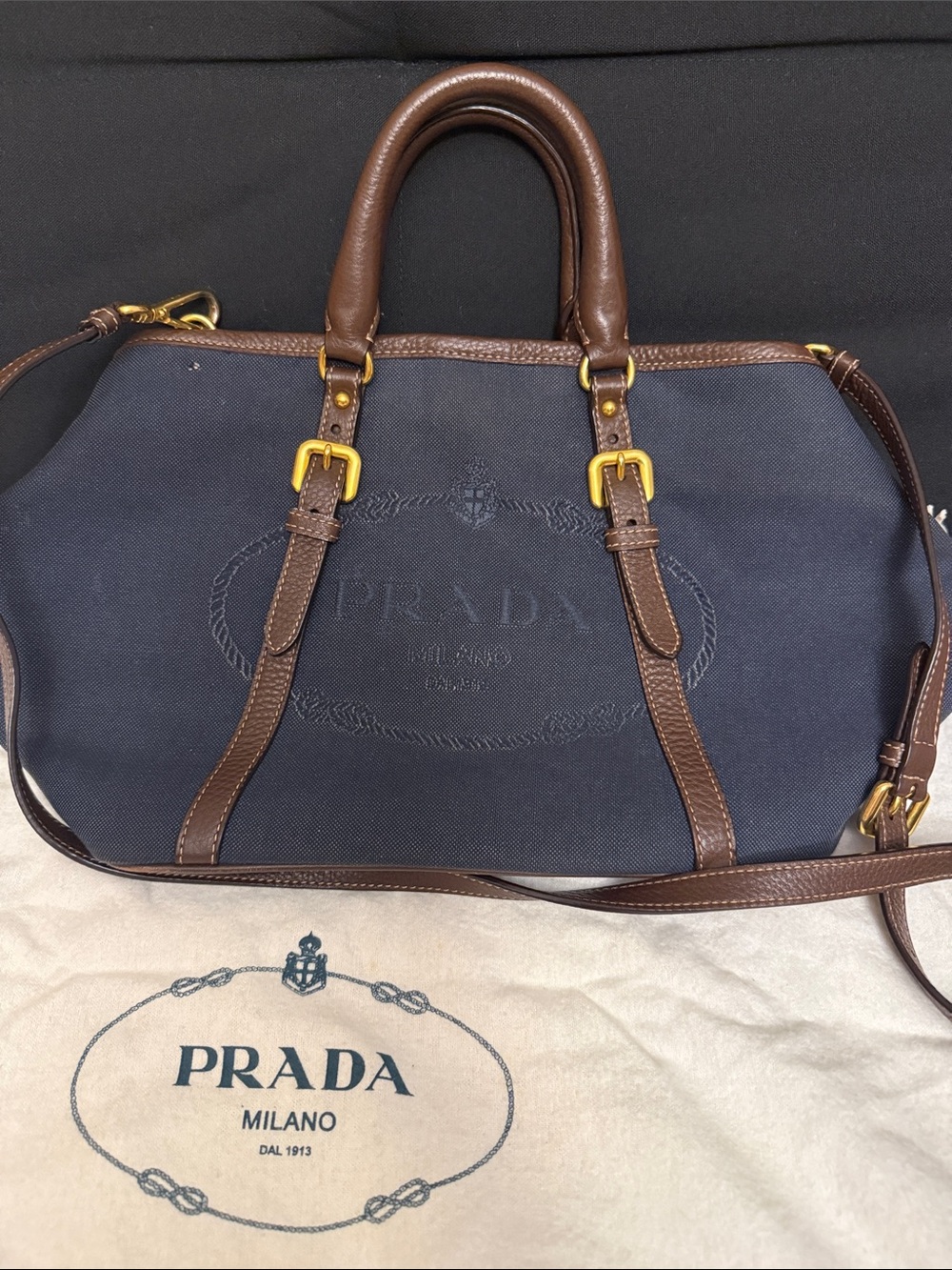 Prada denim leather tote/shoulder bag